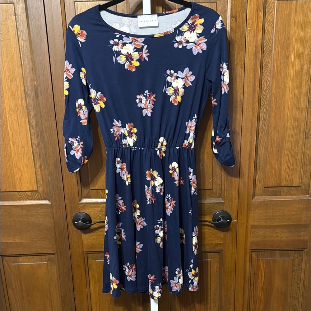 French Grey Navy Floral Dress